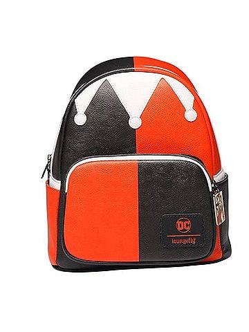 Loungefly DC Comics Harlequin Mini Backpack in Red, Black &amp; White Leather Backpack (view 1)
