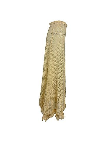 Paco Rabanne Paco Rabanne Lace Midi Skirt in Yellow Polyamide (view 1)
