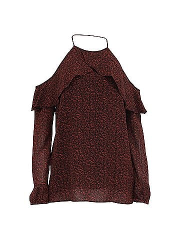 Michael Kors Michael Michael Kors Ruffled Paisley Off Shoulder Top in Burgundy Polyester (view 1)