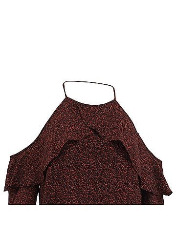 Michael Kors Michael Michael Kors Ruffled Paisley Off Shoulder Top in Burgundy Polyester (view 2)