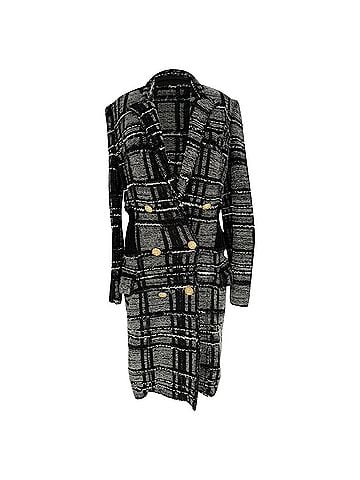 Balmain Balmain Plaid Double-Breasted Tweed Coat in Grey Viscose (view 1)