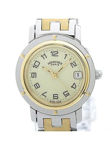 Hermès HERMES Clipper Gold Plated Steel Quartz Ladies Watch CL4.220 Polished (view 1)