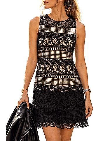 Alice + Olivia Peri Lace Crepe de Chine Cocktail Dress (view 1)
