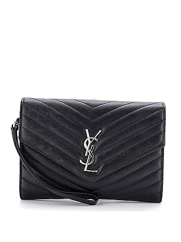 Saint Laurent Classic Monogram Envelope Wristlet Clutch Matelasse Chevron Leather (view 1)