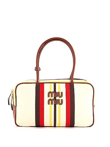 Miu Miu Beau Top Handle Bag Striped Canvas with Leather Large (view 1)