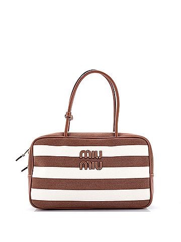 Miu Miu Beau Top Handle Bag Striped Canvas with Leather Large (view 1)