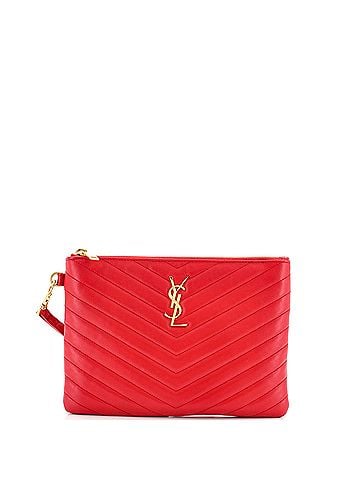 Saint Laurent Classic Monogram Wristlet Pouch Matelasse Chevron Leather Small (view 1)