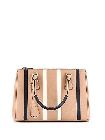 Prada Double Zip Lux Tote Striped Saffiano Leather Small (view 1)