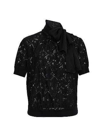 Dolce & Gabbana D&amp;G Lace &amp; Silk Neck Tie Detail Top in Black Cotton (view 1)