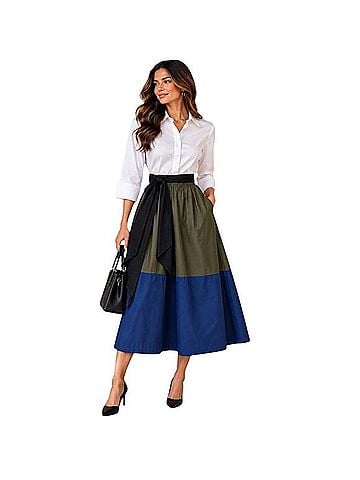 Sara Campbell Colorblock Drop Waist Midi Dress Casual Dress (view 1)