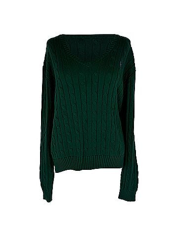 Ralph Lauren Ralph Lauren Polo Cable Knit V-Neck Sweatshirt in Green Cotton (view 1)