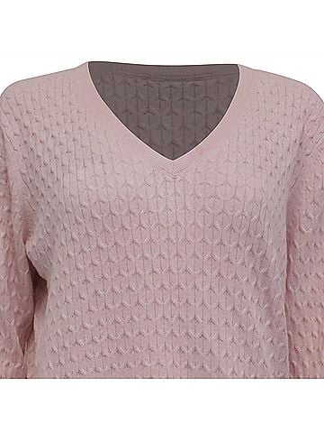 Tommy Hilfiger Tommy Hilfiger V-neck Cable Knit Sweater in Pink Cotton (view 2)