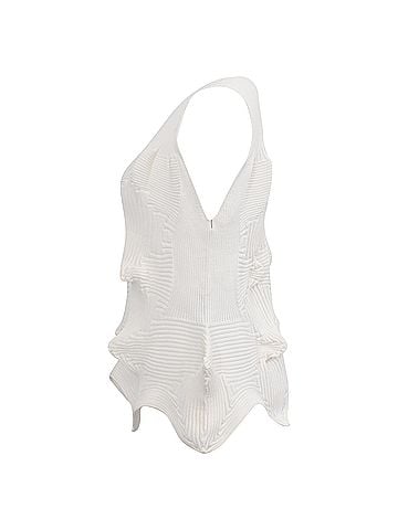 Issey Miyake Issey Miyake Sleeveless-Knit Top in White Polyester (view 2)