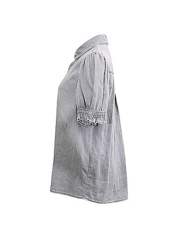 BA&SH Ba&amp;Sh Button-Down Puffed-Sleeve Blouse in Grey Cotton (view 2)