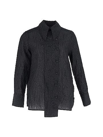 Ganni Ganni Jacquard Wide Placket Shirt in Black Polyester (view 1)