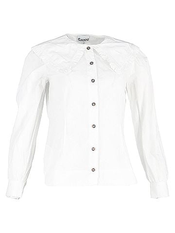 Ganni Ganni Oversized Collar Buttoned Shirt in White Cotton (view 1)