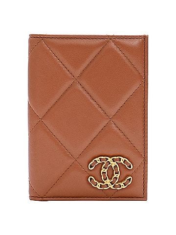 Chanel Chanel 19 Quilted Passport Holder in Brown Lamb Leather (view 1)