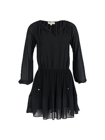 Michael Kors Michael Kors Pleated Mini Long Sleeve Dress in Black Polyester (view 1)