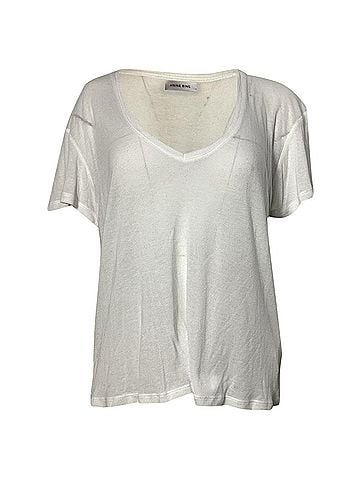 Anine Bing Anine Bing V-neck T-shirt in White Silk (view 1)