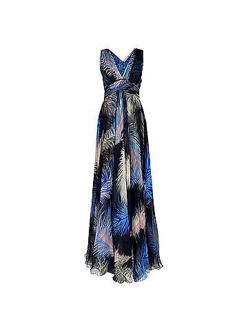 Emilio Pucci Emilio Pucci Feather Printed Maxi Dress in Multicolor Silk (view 1)
