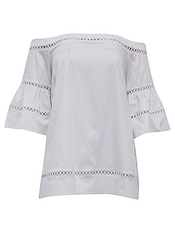 Michael Kors Michael Michael Kors Eyelet Off-the-Shoulder Top in White Cotton (view 1)