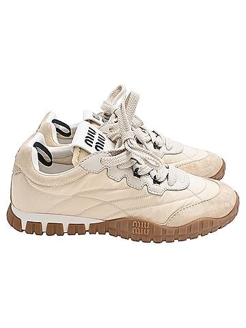 Miu Miu Miu Miu Tyre Technical Sneakers in Ivory Suede (view 1)