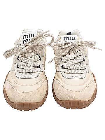 Miu Miu Miu Miu Tyre Technical Sneakers in Ivory Suede (view 2)
