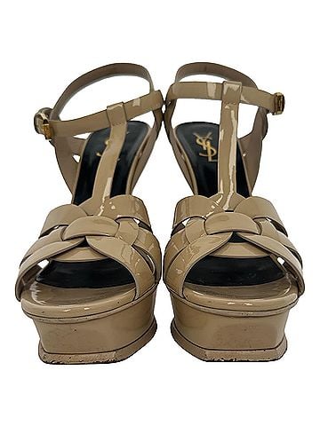 Saint Laurent Saint Laurent Tribute Patent Platform Heels in Beige Patent Leather (view 2)