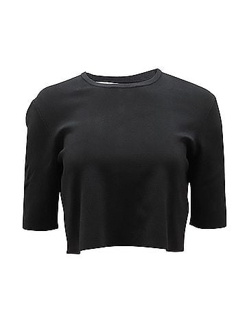 Lela Rose Lela Rose Crewneck Ribbed Crop Top in Black Rayon (view 1)