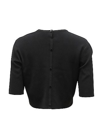 Lela Rose Lela Rose Crewneck Ribbed Crop Top in Black Rayon (view 2)