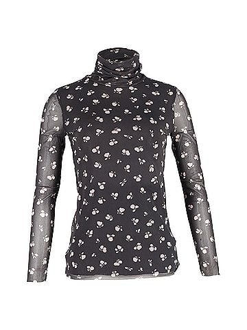 Ganni Ganni Tilden Mesh Rollneck Long Sleeve Top in Black Polyamide (view 1)