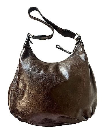 Longchamp Lune Vintage Glazed Leather Slouchy Hobo Brown Silver Hardware Leather Shoulder Bag (view 2)