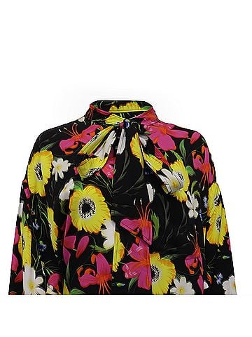 Balenciaga Balenciaga Blurry Bouquet-Print Tie-Neck Twisted Blouse in Floral Print Viscose (view 2)
