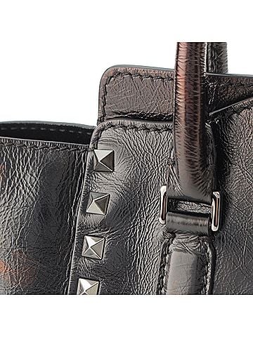 Valentino Small Crinkled Calfskin Rockstud Double Handle Tote (view 2)