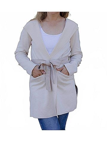 Hem & Thread Leah Hooded Coat in Beige (view 2)