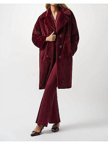 Joseph Ribkoff Faux Fur Straight Coat in Merlot (view 2)