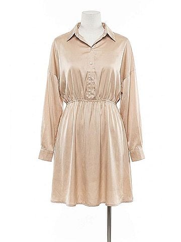 She + Sky Ariana Long Sleeve Mini Dress in Beige (view 1)
