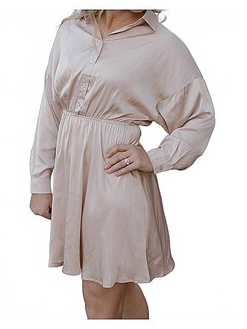 She + Sky Ariana Long Sleeve Mini Dress in Beige (view 2)