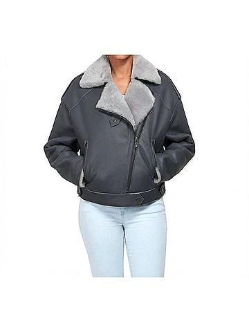 Lusso Rhythm Leather Jacket in Navy-Smoke (view 2)