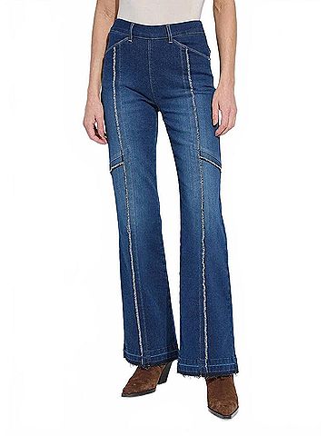 Lyssé Felicity Fringe Wide Leg Denim Trouser in Light Indigo (view 2)