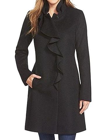 DKNY Ruffle-Front Wool Coat (view 1)