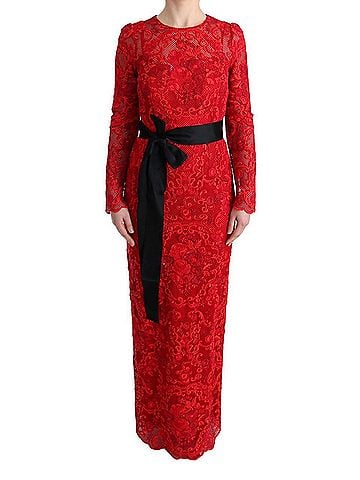 Dolce & Gabbana Red Floral Ricamo Sheath Long Women's Dress (view 1)