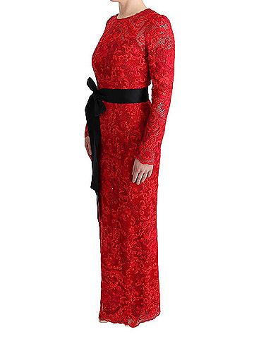 Dolce & Gabbana Red Floral Ricamo Sheath Long Women's Dress (view 2)