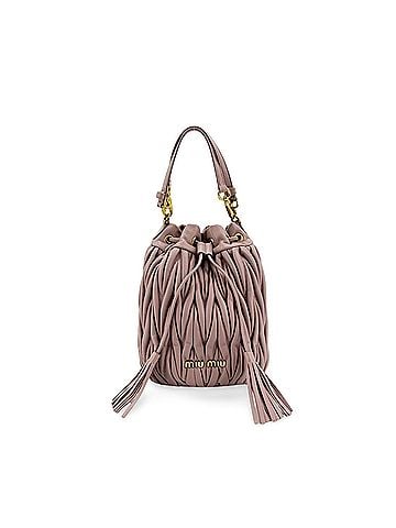 Miu Miu Drawstring Bucket Matelasse Leather Pink Leather Handbag (view 1)