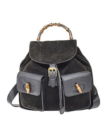 Gucci Vintage Bamboo Suede Black Suede Backpack Bag (view 1)