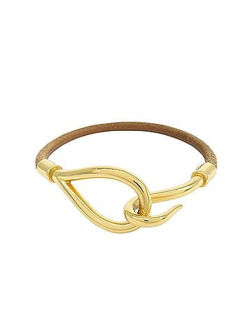 Hermès Jumbo Hook Braided Leather And Metal Brown Leather Bracelet Jewelry (view 1)