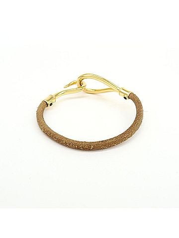 Hermès Jumbo Hook Braided Leather And Metal Brown Leather Bracelet Jewelry (view 2)