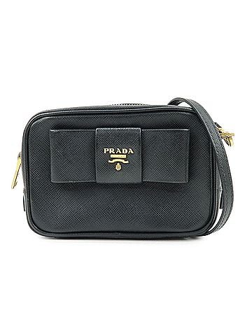 Prada Bow Camera Saffiano Leather Black Leather Crossbody Bag Bag (view 1)