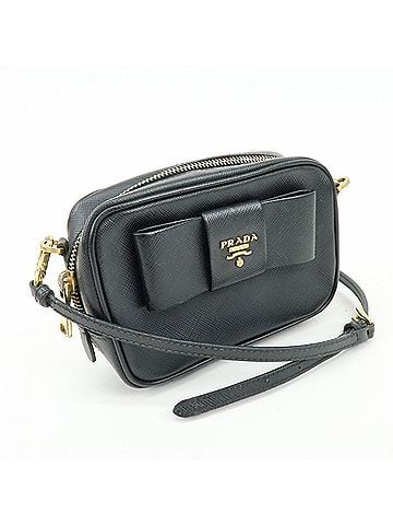 Prada Bow Camera Saffiano Leather Black Leather Crossbody Bag Bag (view 2)