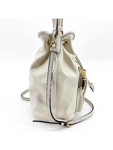 Prada Duet Drawstring Bucket Leather White Leather Handbag (view 2)